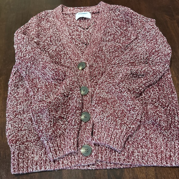 Women's Maroon and White Cardigan Sweater - Picture 4 of 5
